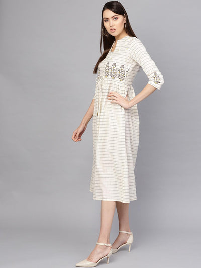 White Printed Cotton Dress - Libas