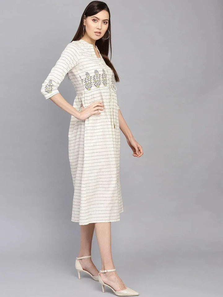 White Printed Cotton Dress - Libas