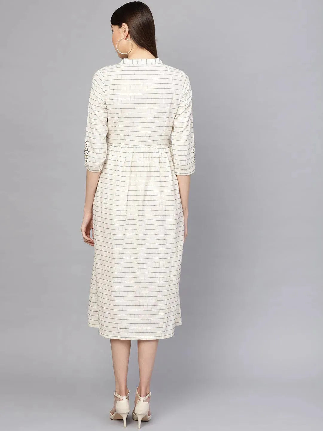 White Printed Cotton Dress - Libas 