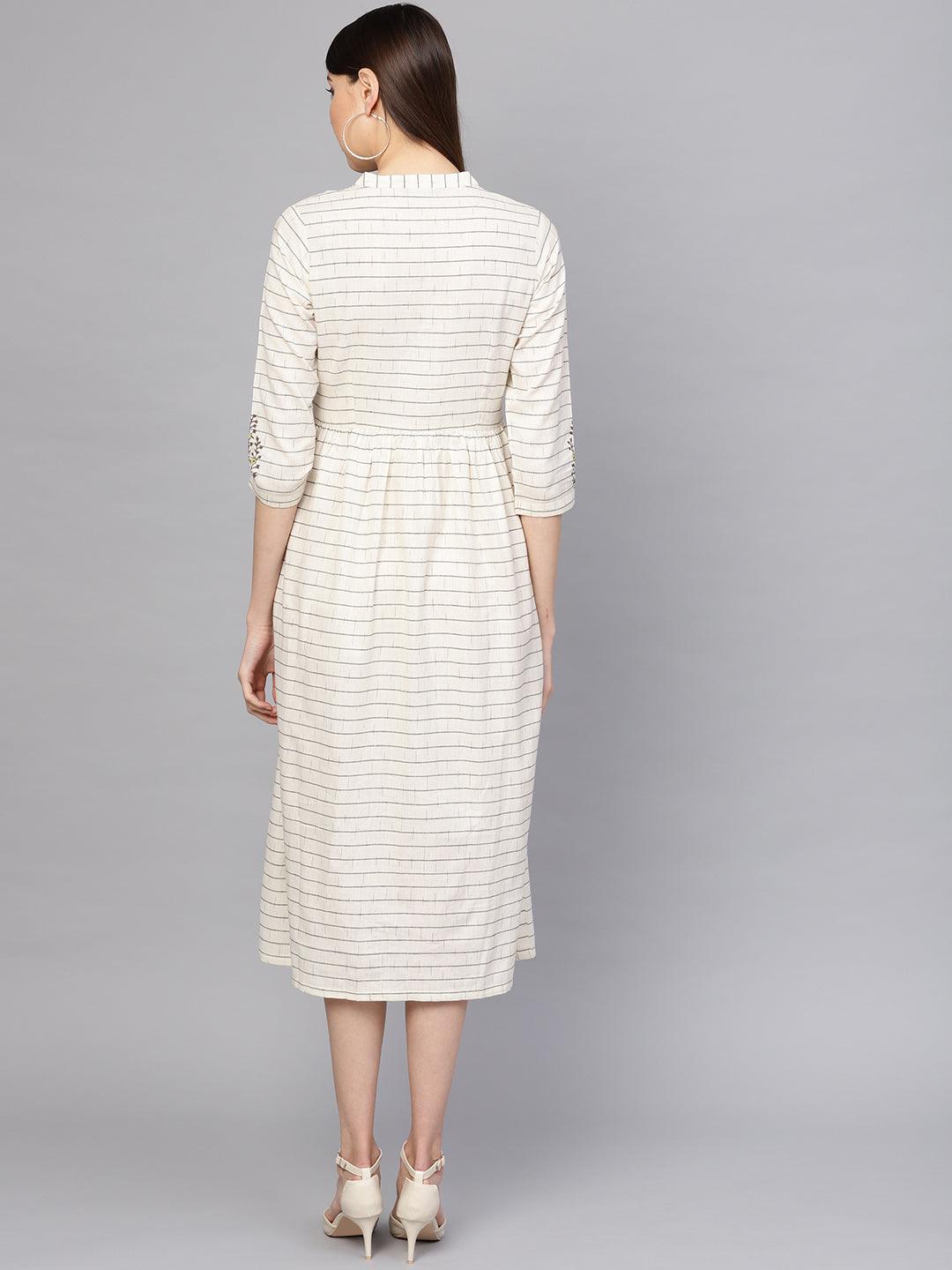 White Printed Cotton Dress - Libas