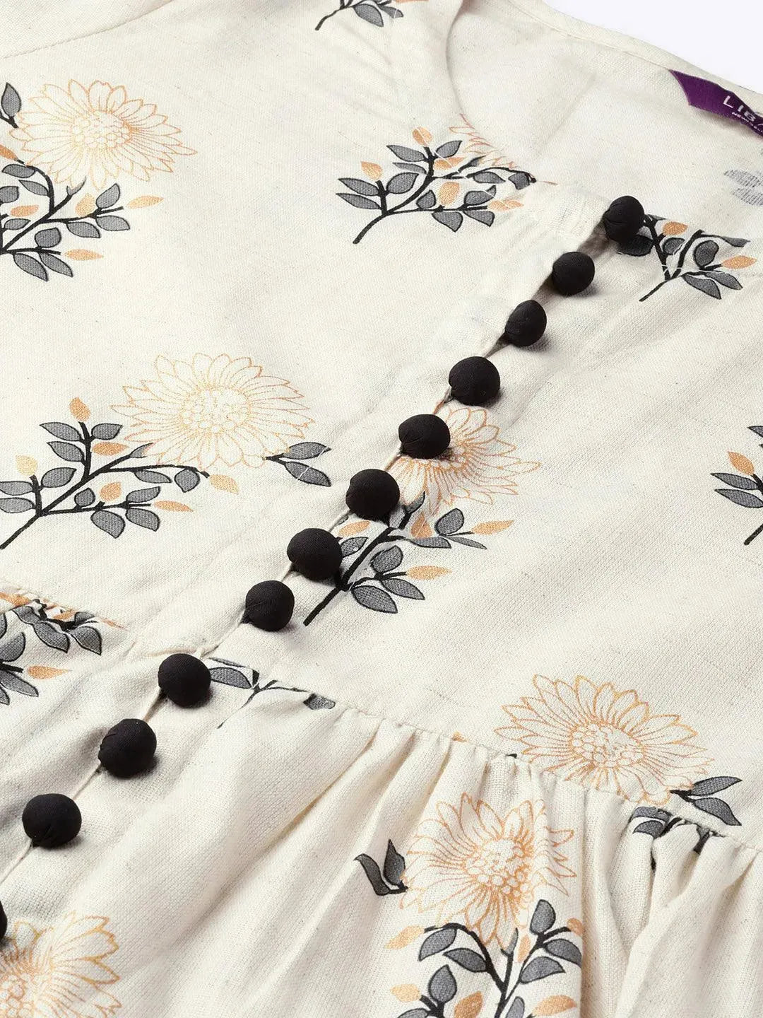 White Printed Cotton Dress - Libas 