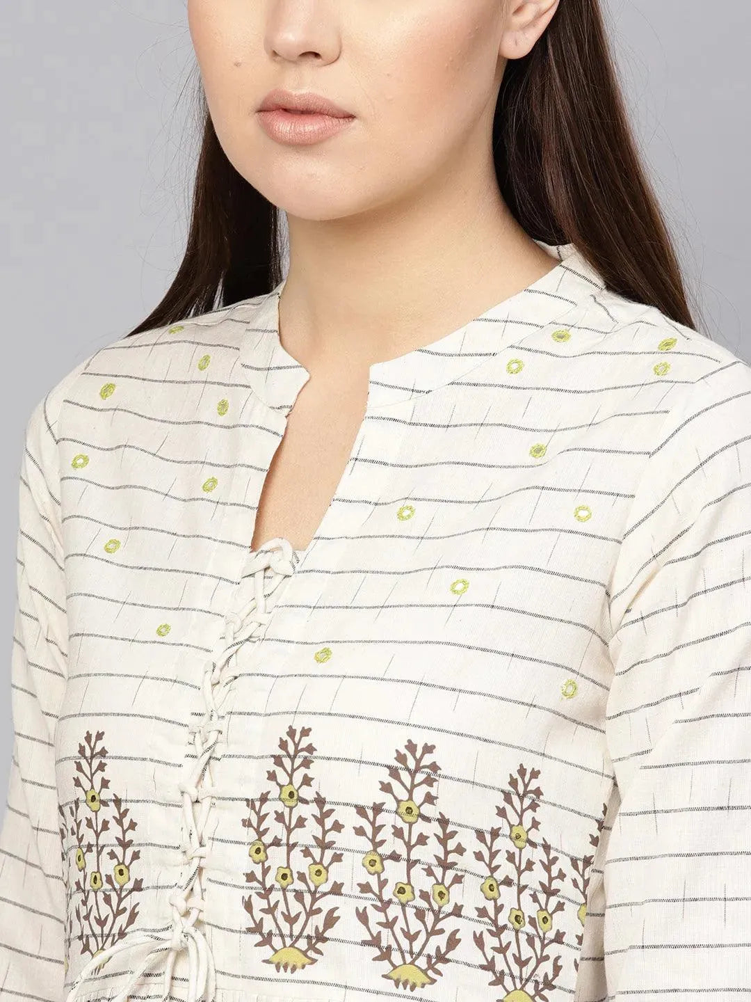 White Printed Cotton Dress - Libas 