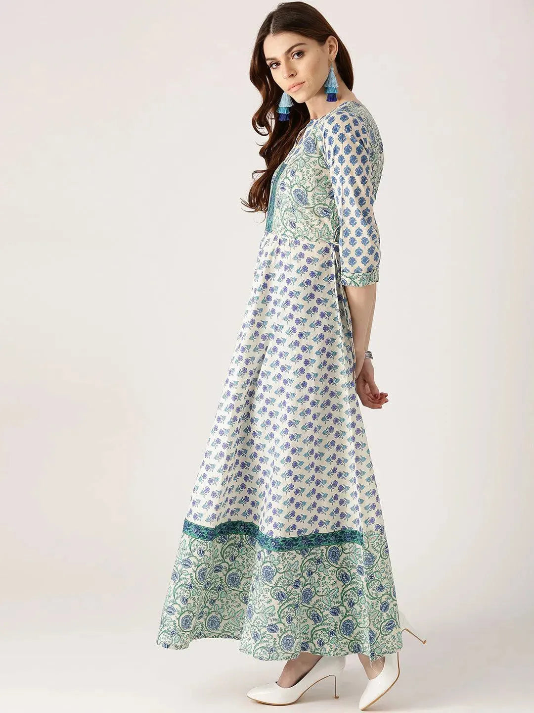 White Printed Cotton Kurta - Libas 