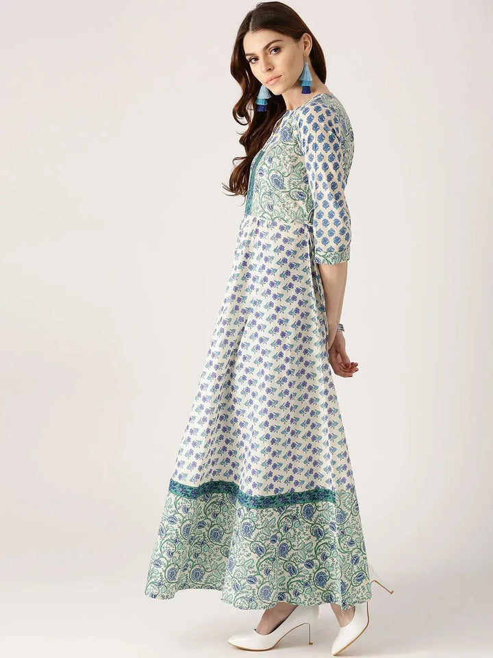 White Printed Cotton Kurta - Libas