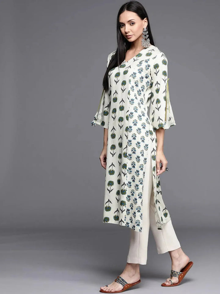 White Printed Cotton Kurta - Libas