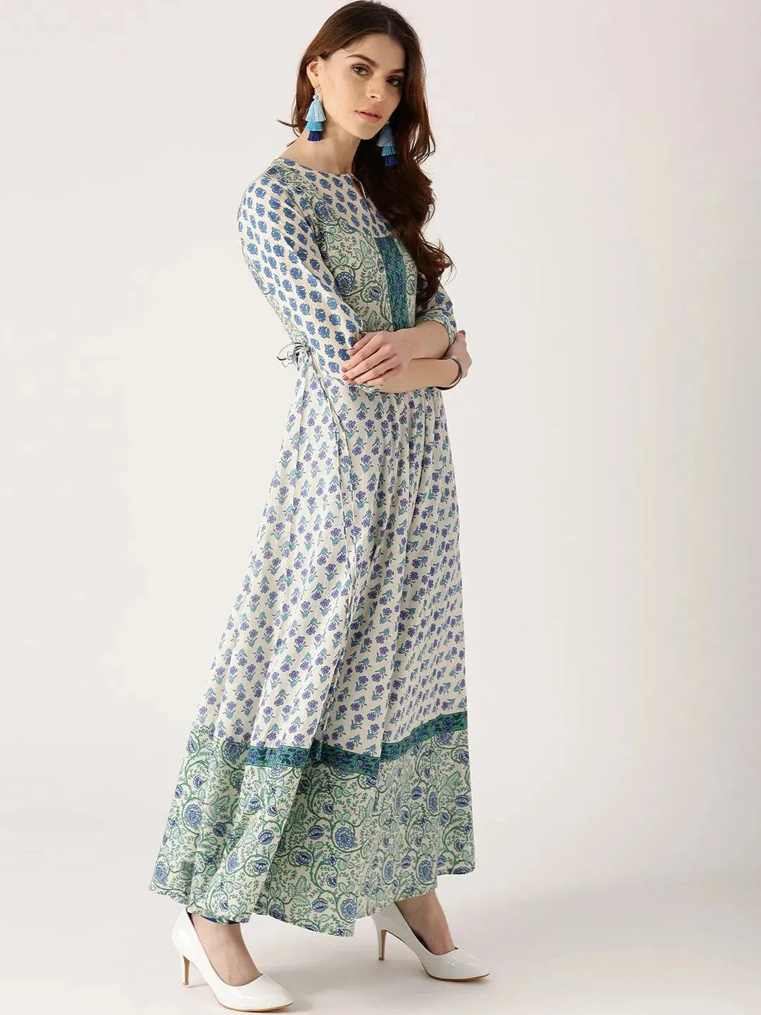 White Printed Cotton Kurta - Libas 