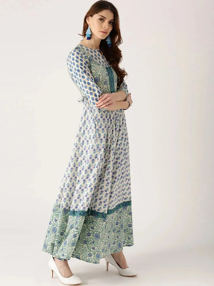 White Printed Cotton Kurta - Libas