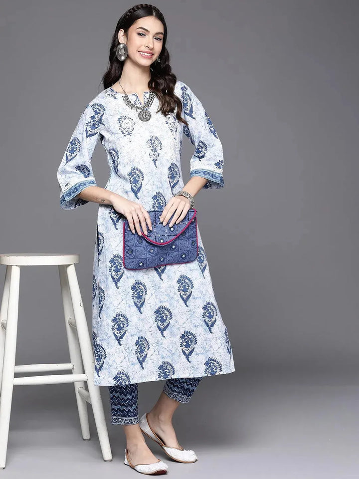 White Printed Cotton Kurta - Libas