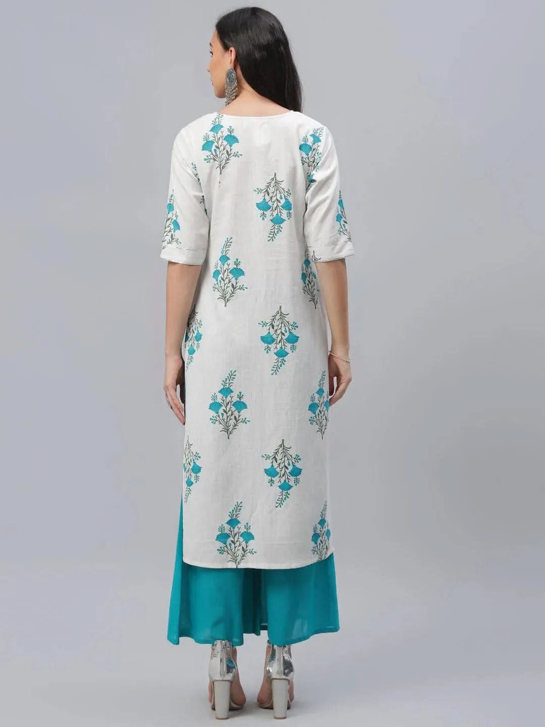 

White Printed Cotton Kurta
