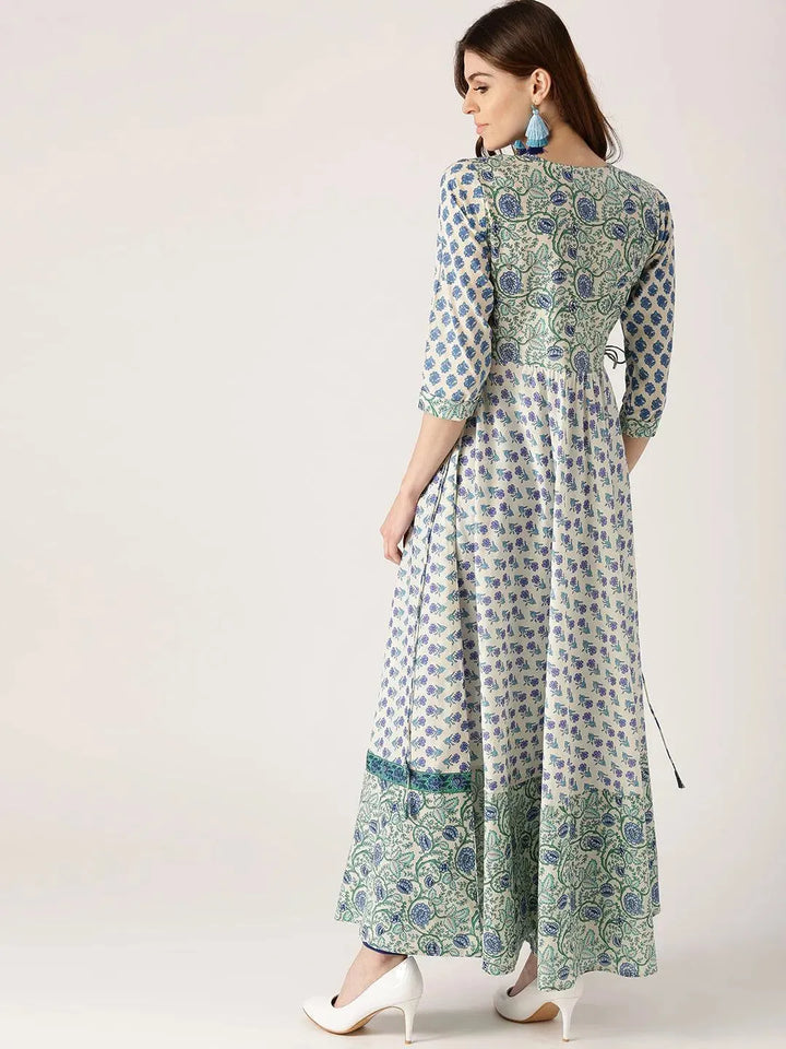 White Printed Cotton Kurta - Libas