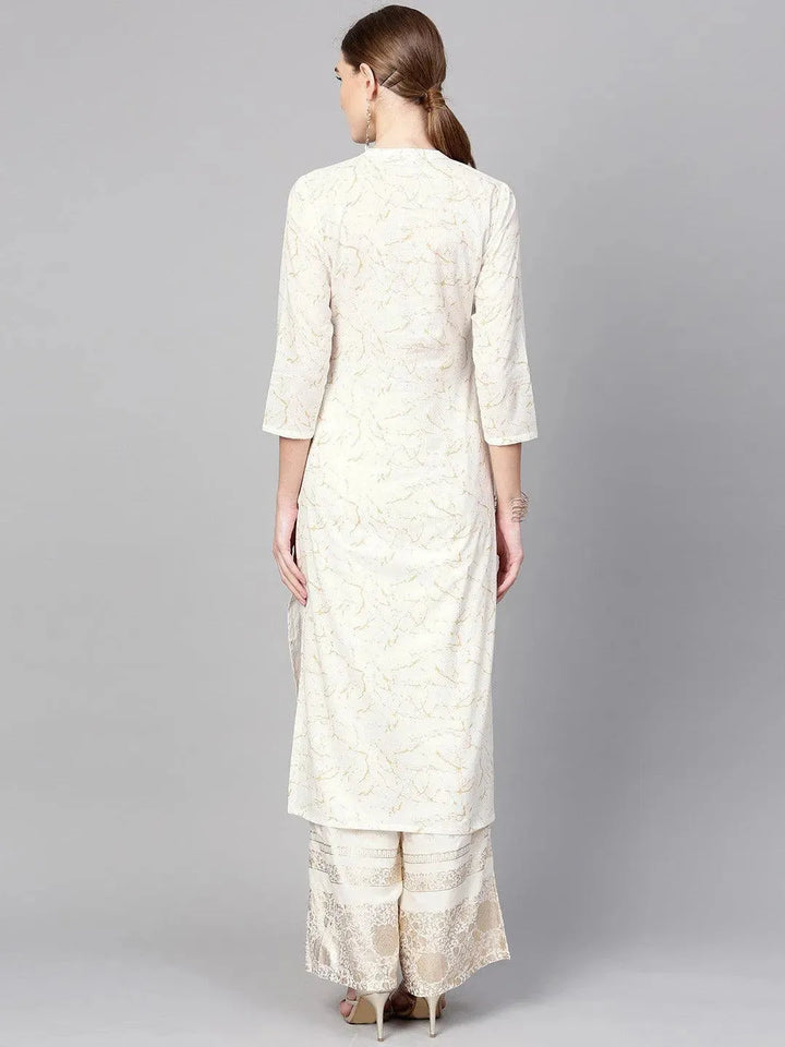White Printed Cotton Kurta - Libas