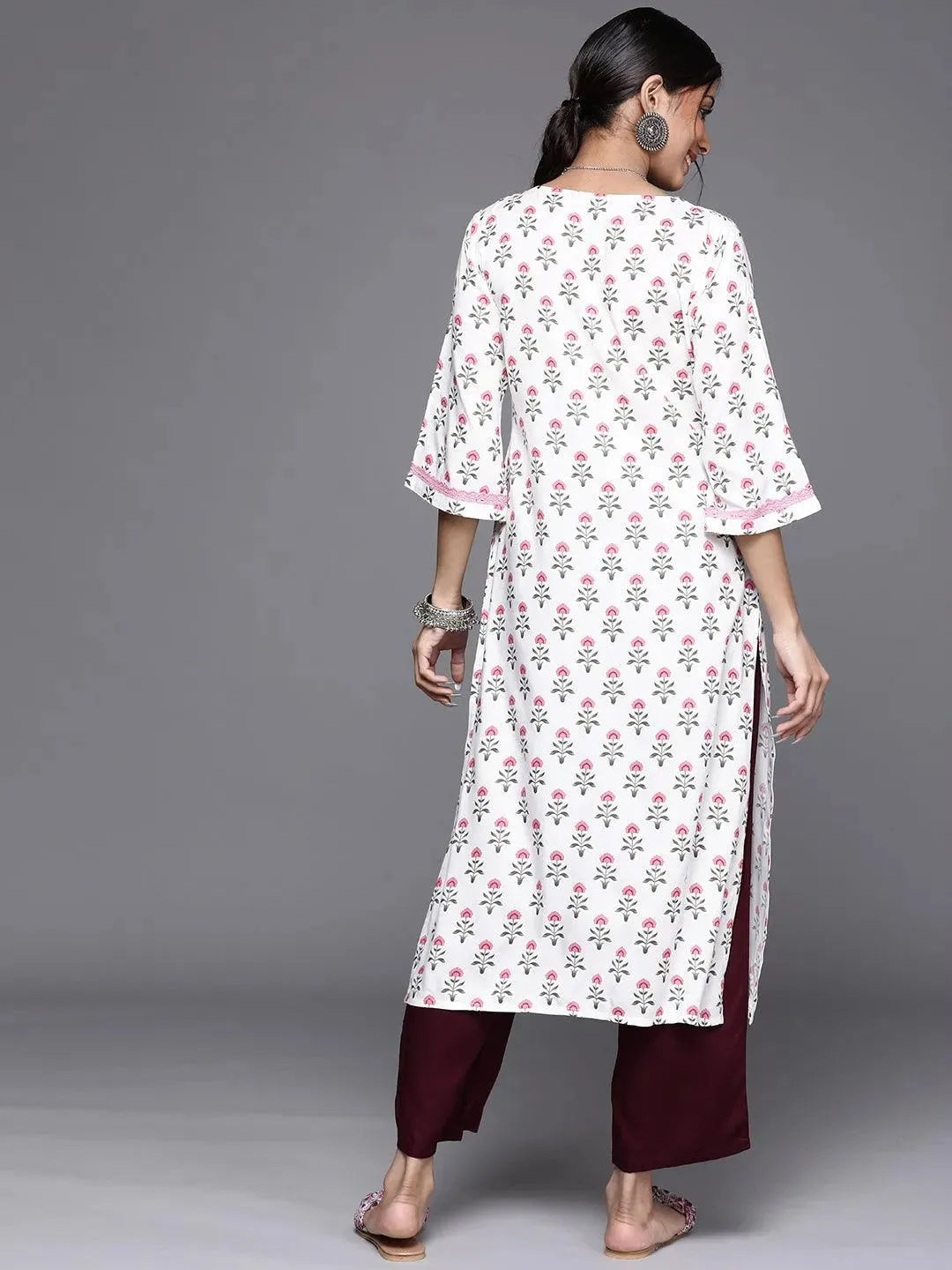 White Printed Cotton Kurta - Libas