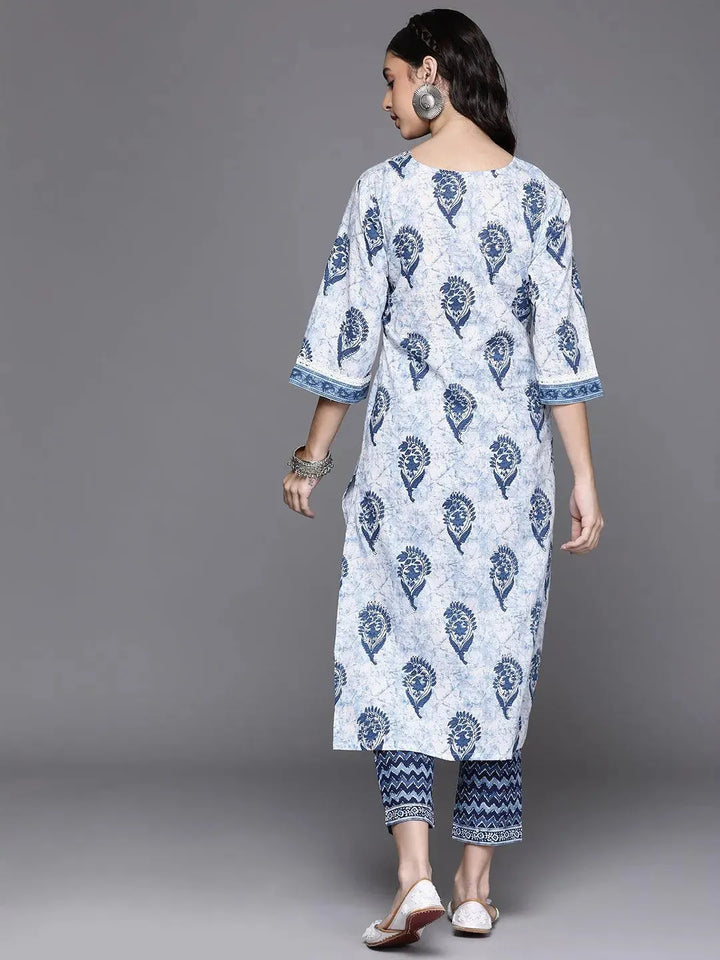 White Printed Cotton Kurta - Libas