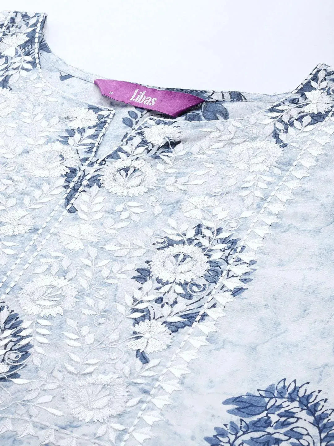 White Printed Cotton Kurta - Libas 