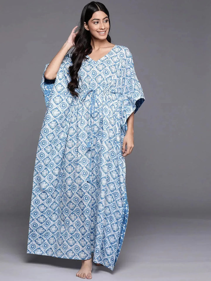 White Printed Cotton Night Dress - Libas