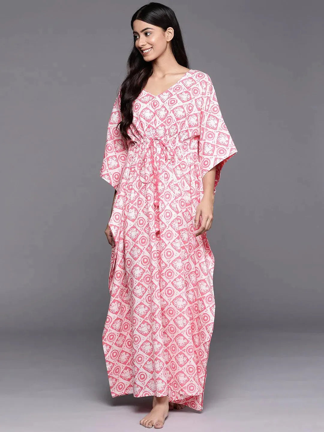 White Printed Cotton Night Dress - Libas