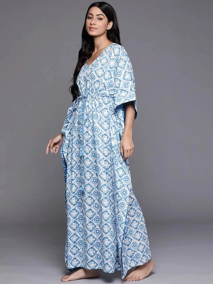 White Printed Cotton Night Dress - Libas