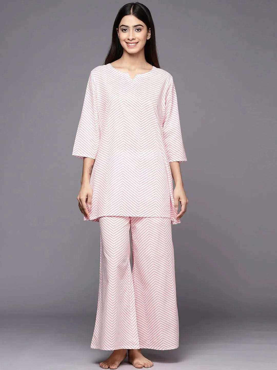 White Printed Cotton Night Suit-image-19