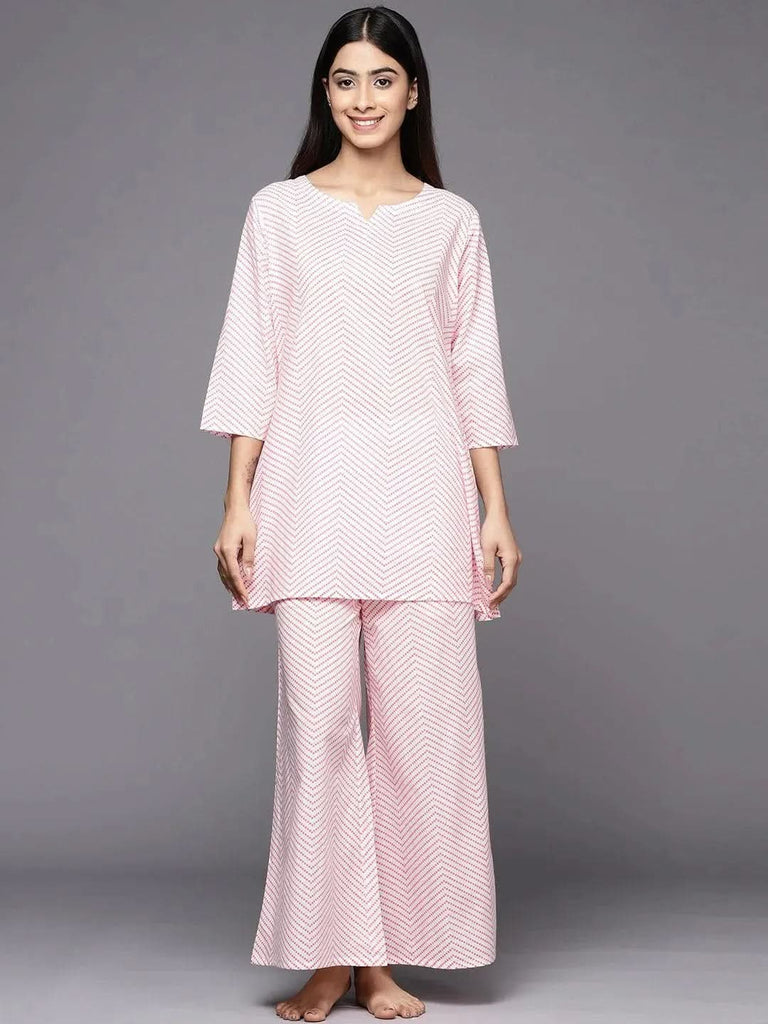 Gerua White Printed Cotton Blend Night Suit
