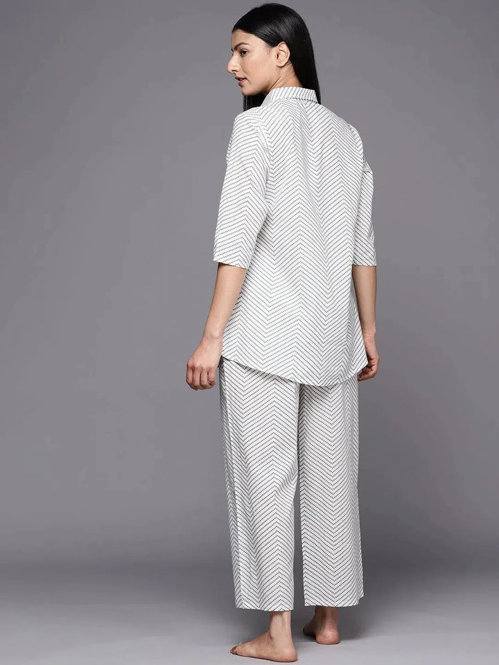 White Printed Cotton Night Suit - Libas