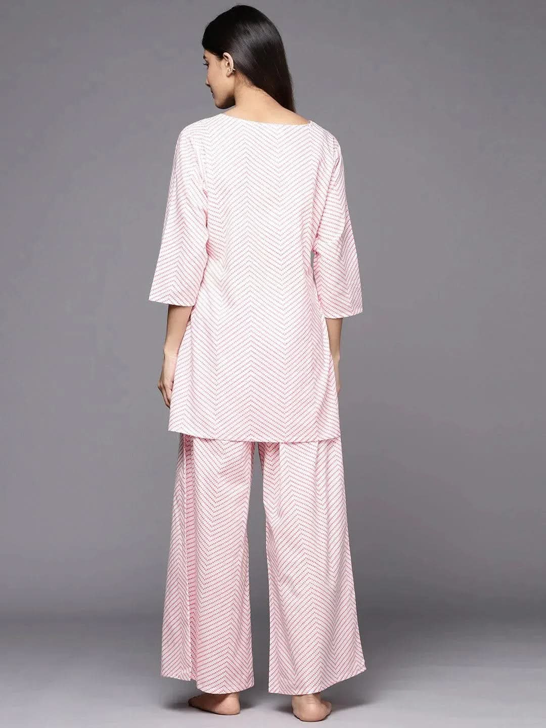 

White Printed Cotton Night Suit