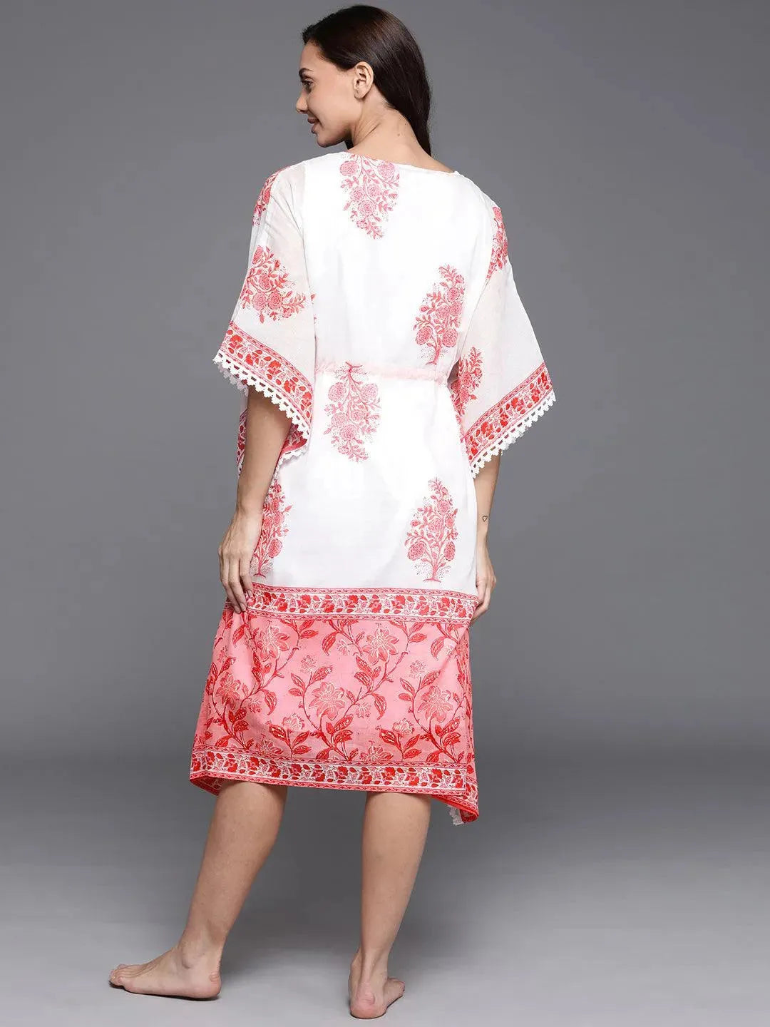 White Printed Cotton Nightdress - Libas