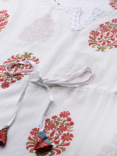 White Printed Cotton Nightdress - Libas
