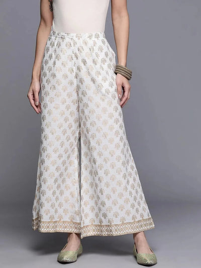 White Printed Cotton Palazzos - Libas