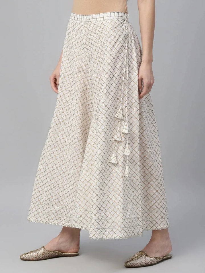 White Printed Cotton Palazzos - Libas