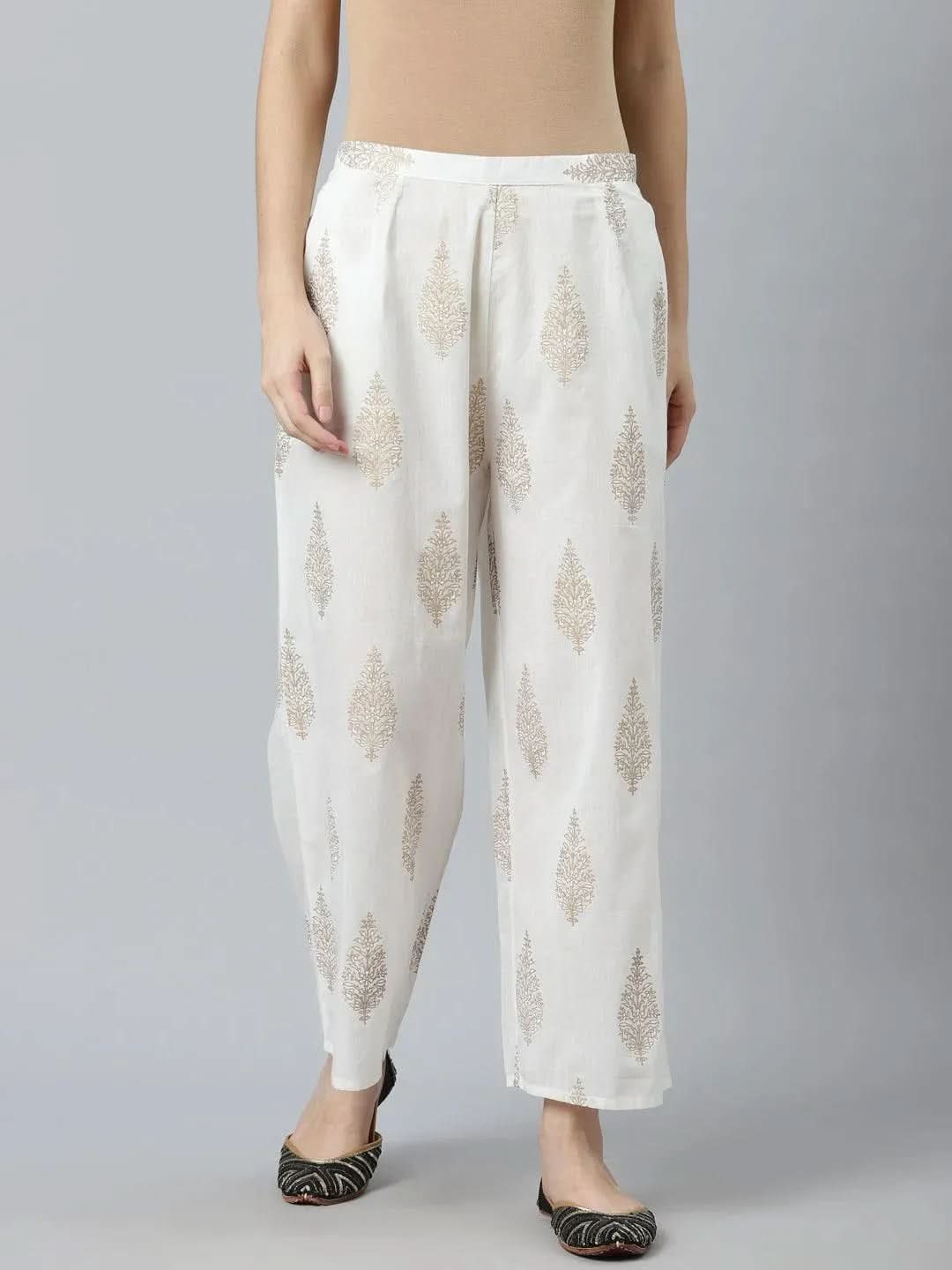 

Buy White Printed Cotton Palazzos - PL791- | Libas Ethnic Wear Online