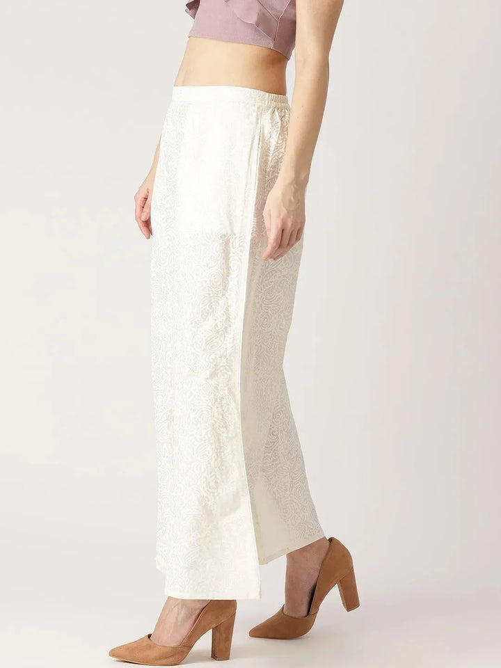 White Printed Cotton Palazzos - Libas