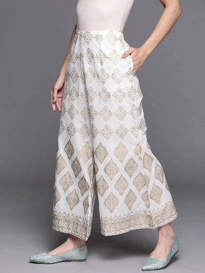 White Printed Cotton Palazzos - Libas