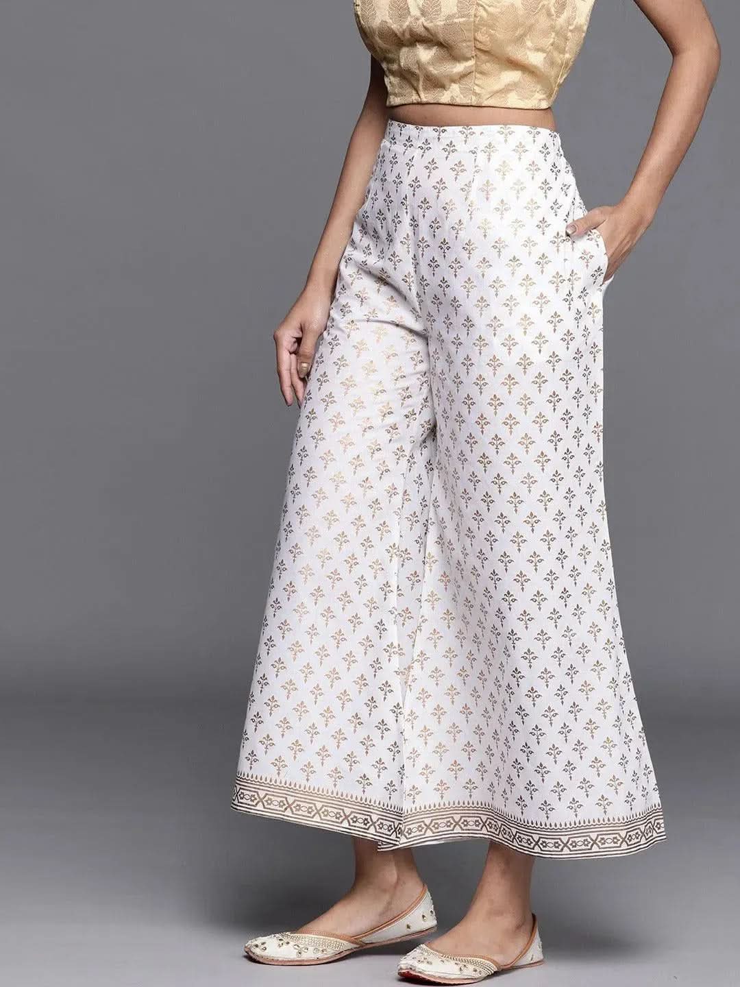 

Buy White Printed Cotton Palazzos - PL971O-XL | Libas Ethnic Wear Online