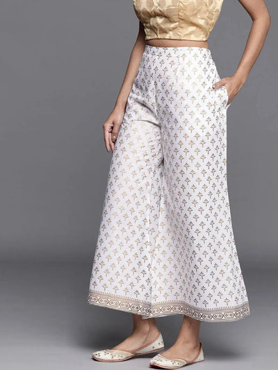 White Printed Cotton Palazzos - Libas