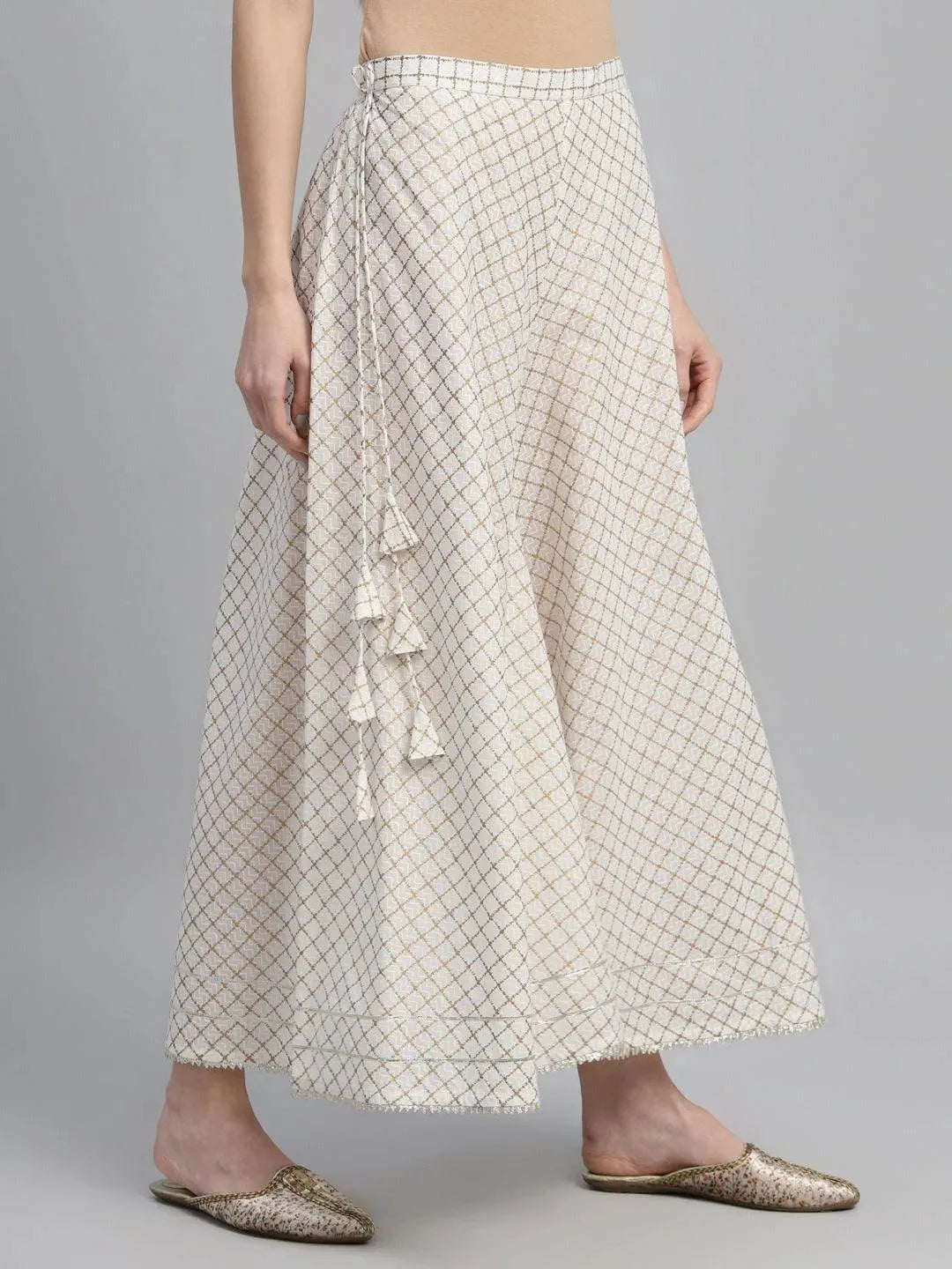 White Printed Cotton Palazzos - Libas 