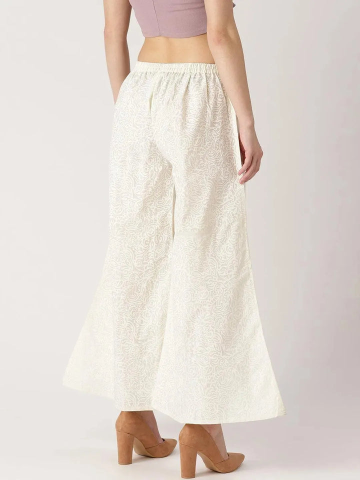 White Printed Cotton Palazzos - Libas