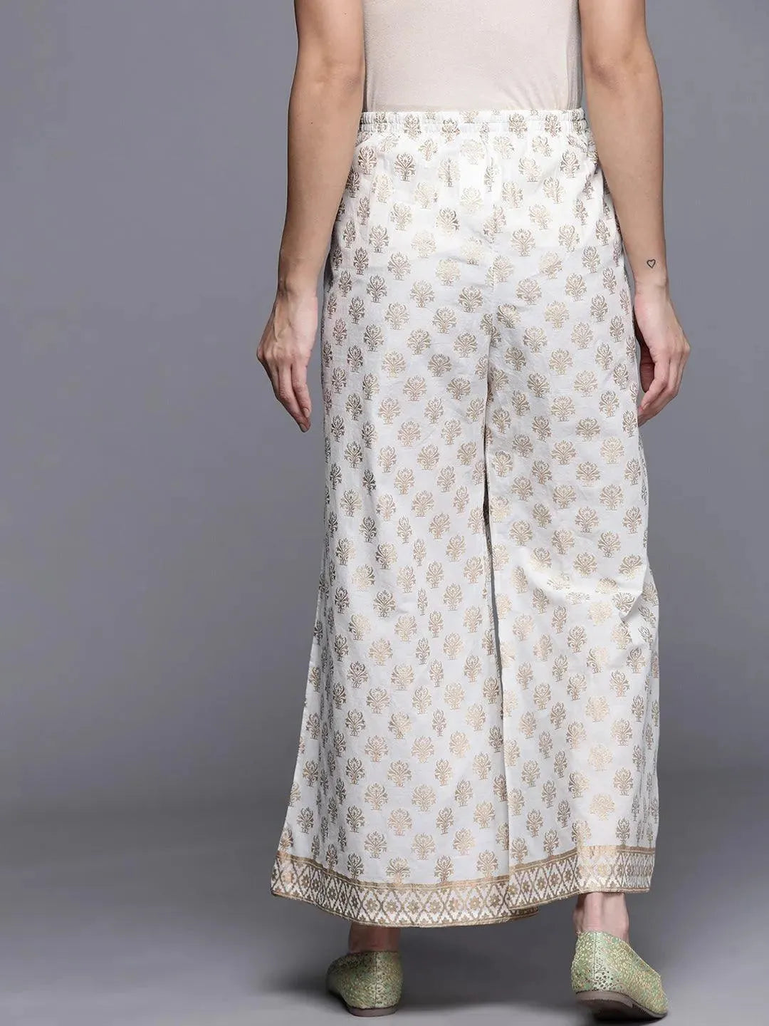 White Printed Cotton Palazzos - Libas