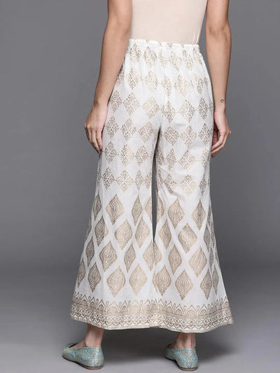 White Printed Cotton Palazzos - Libas