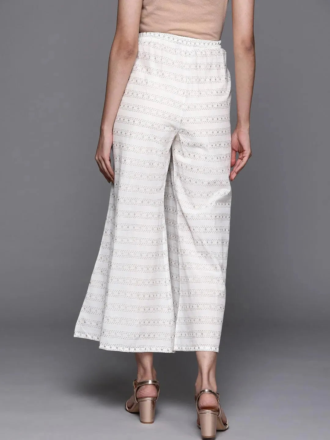 White Printed Cotton Palazzos - Libas 