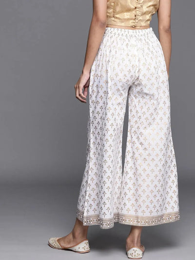 White Printed Cotton Palazzos - Libas