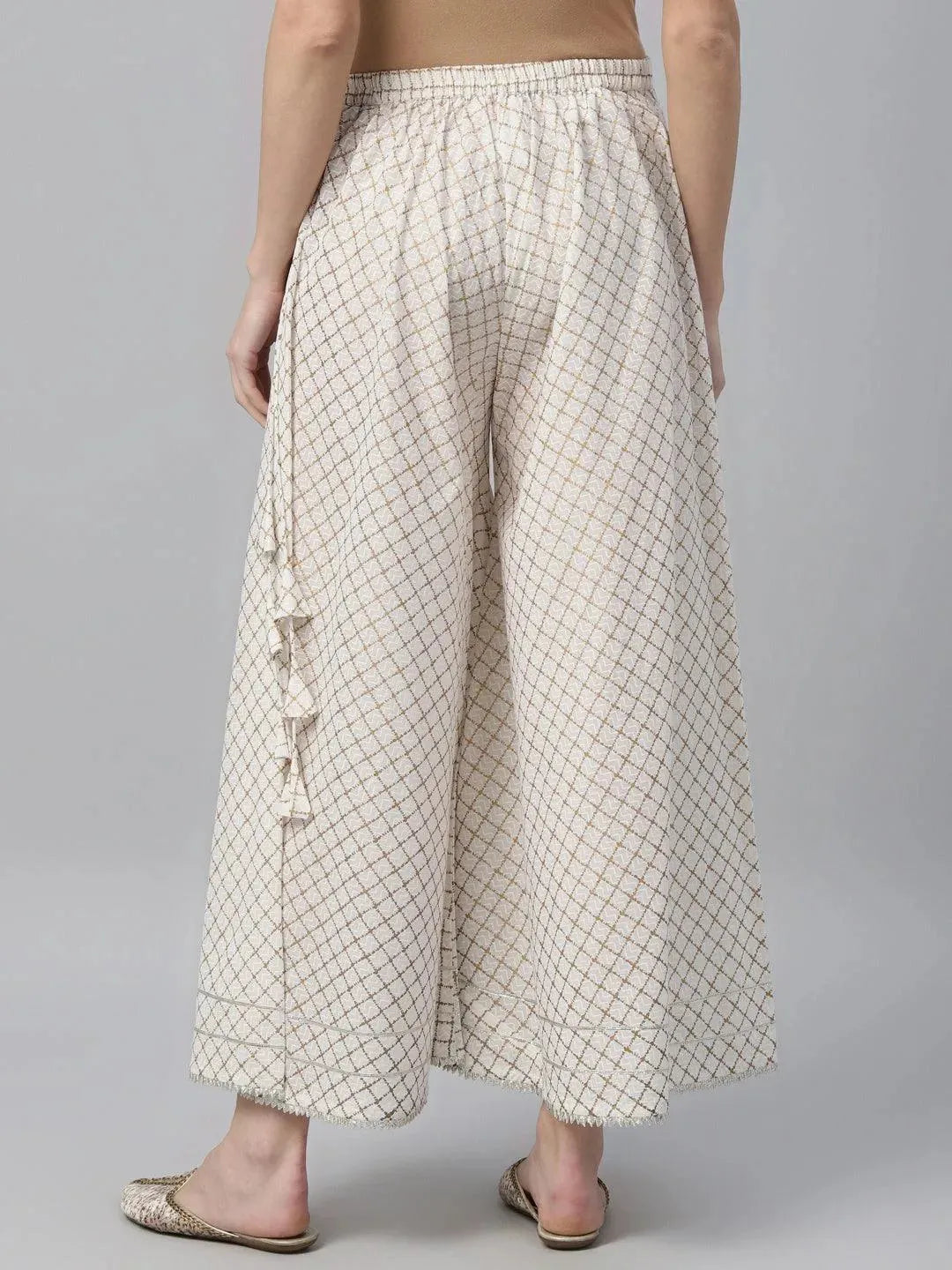 White Printed Cotton Palazzos - Libas 