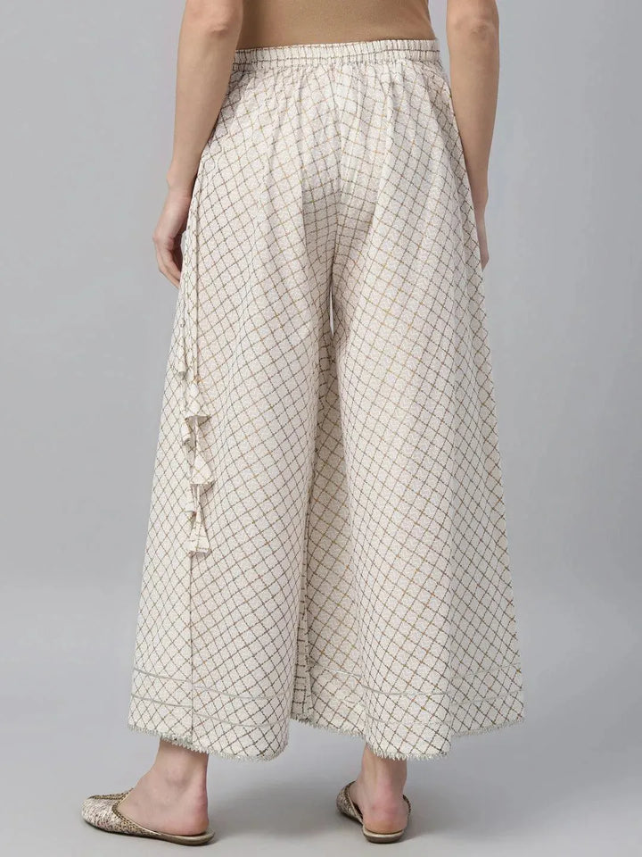 White Printed Cotton Palazzos - Libas