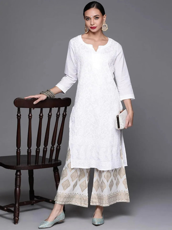 White Printed Cotton Palazzos - Libas