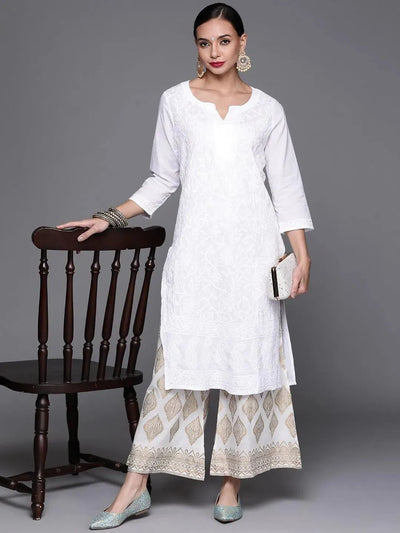 White Printed Cotton Palazzos - Libas