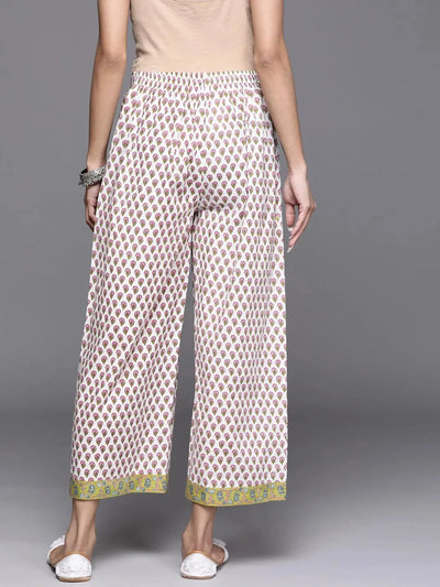 White Printed Cotton Palazzos - Libas