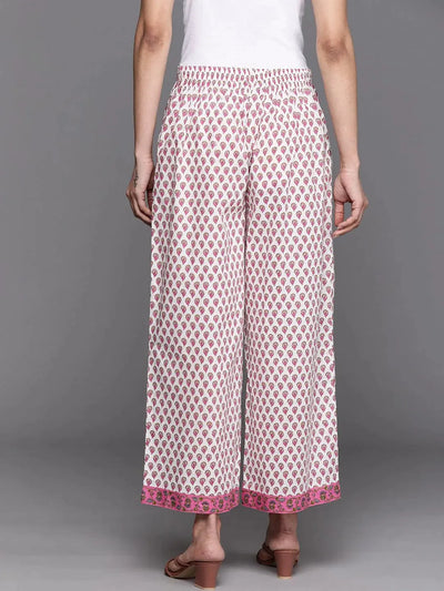 White Printed Cotton Palazzos - Libas