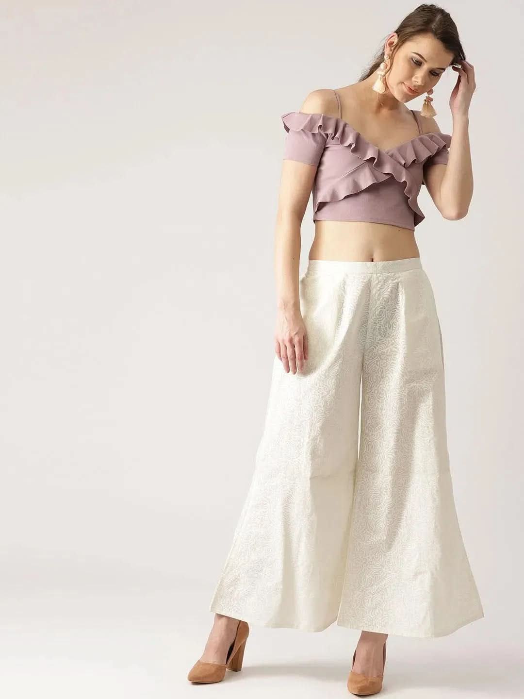 

White Printed Cotton Palazzos