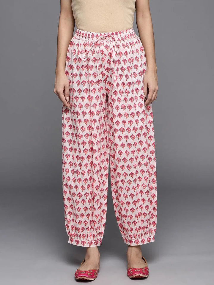 White Printed Cotton Salwar Pants - Libas