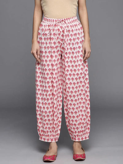 White Printed Cotton Salwar Pants - Libas