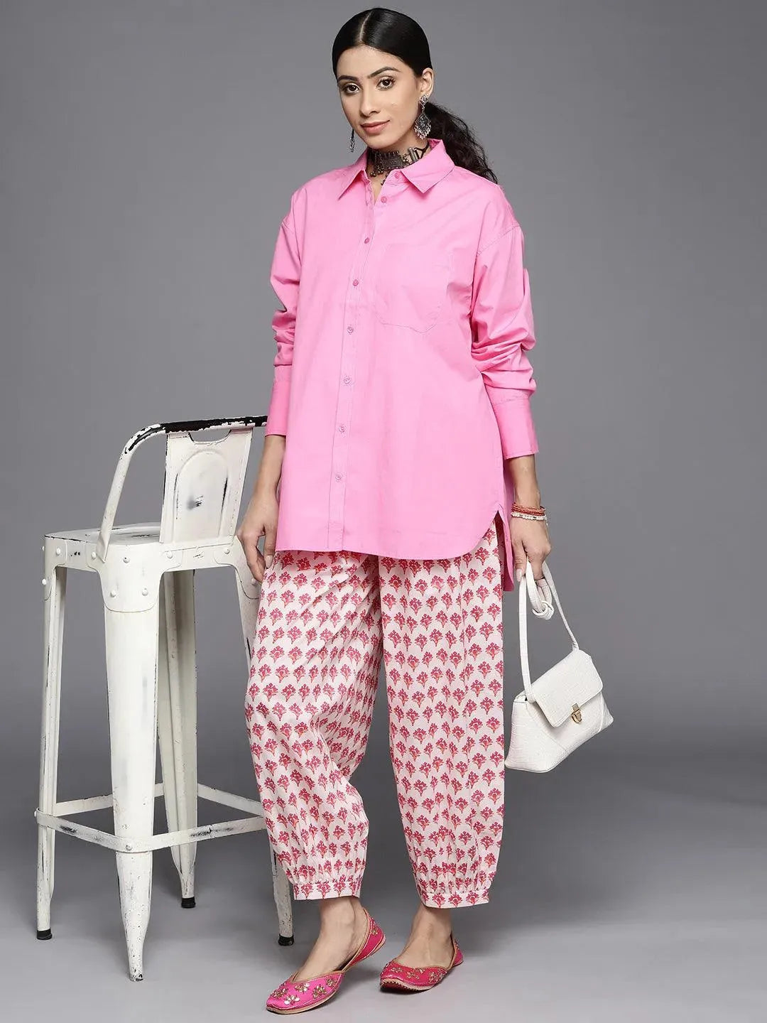 White Printed Cotton Salwar Pants - Libas